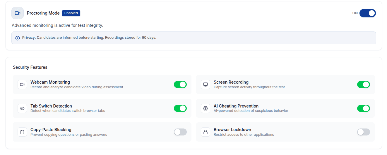 Assessment proctoring and security controls
